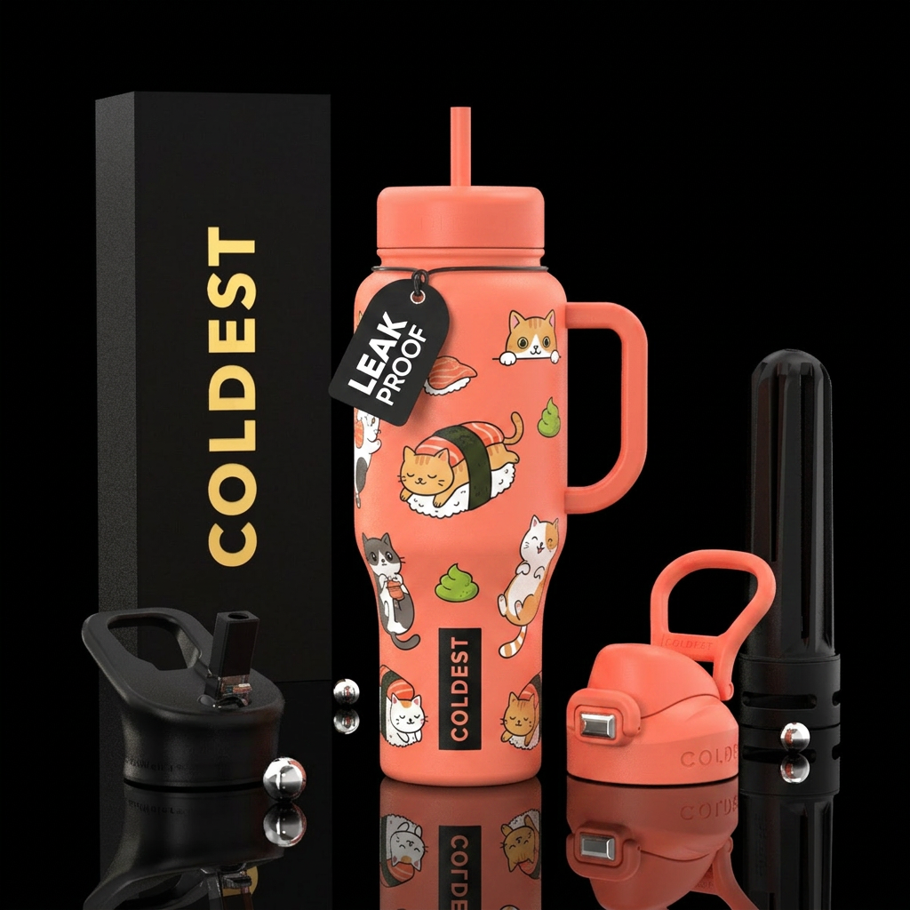 sushi, whimsical, cat , funny water bottle design