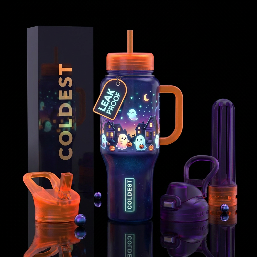 Cute ghost that's trick or treating,  Halloween ni... water bottle design