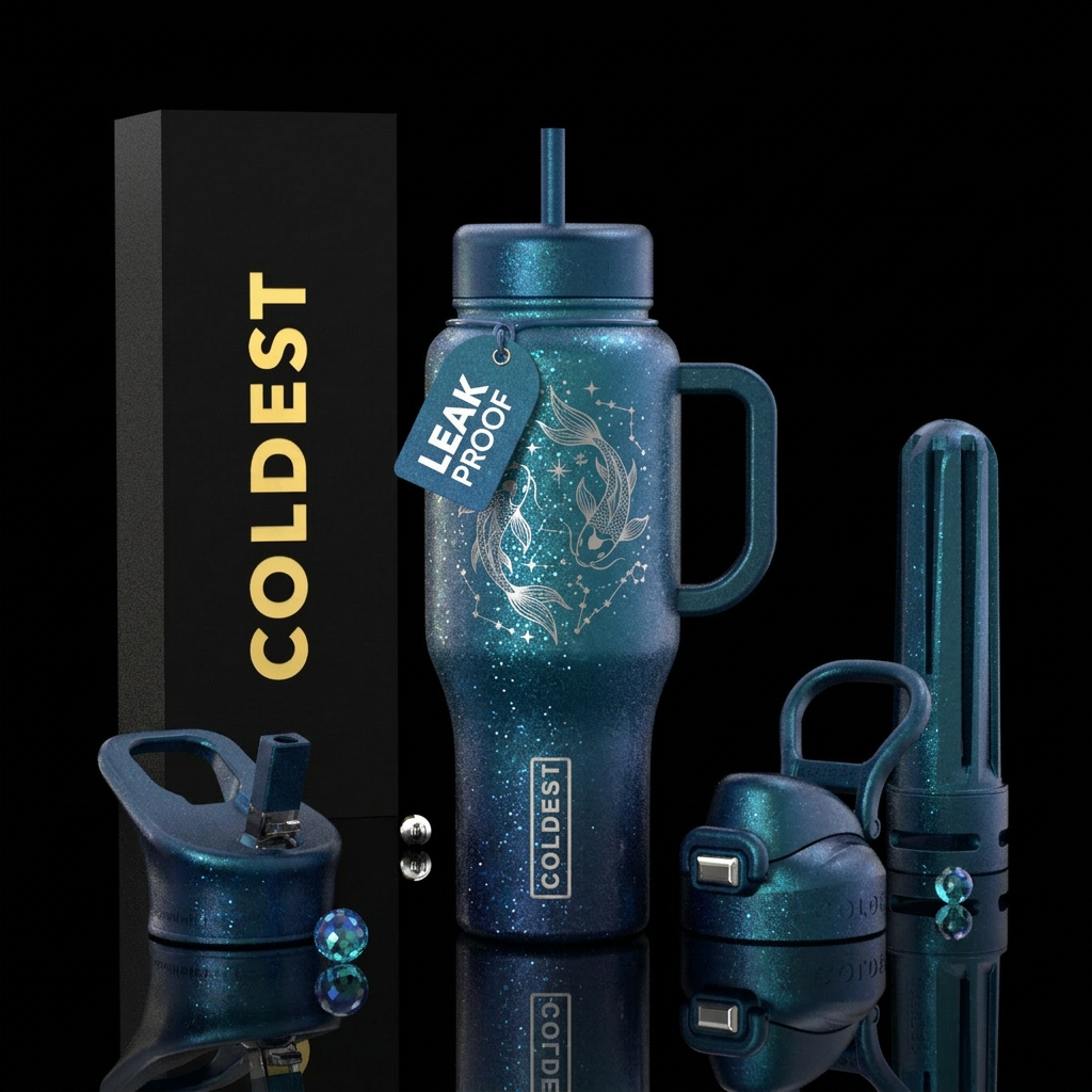 Pisces, sparkly,  beautiul water bottle design