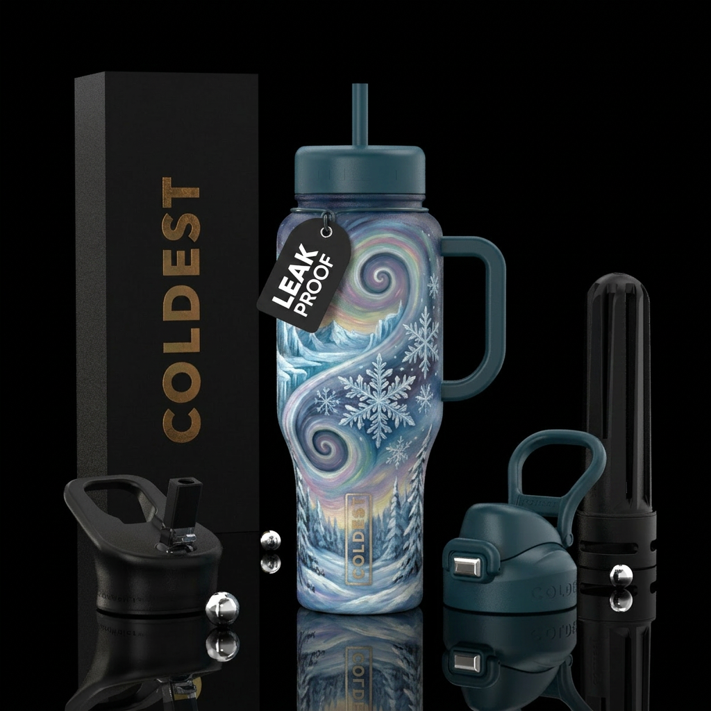 spirals, snowy snowflake, beautiul  wonderland, oi... water bottle design