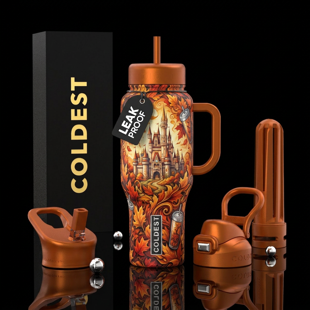 Castle,  fall leaves 🍂,  beautiul,  fall vibes an... water bottle design