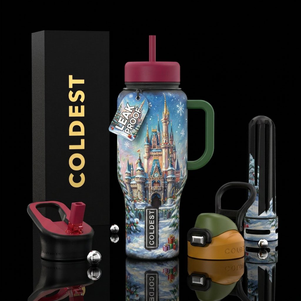 Castle,  Christmas,  winter wonderland,  little co... water bottle design