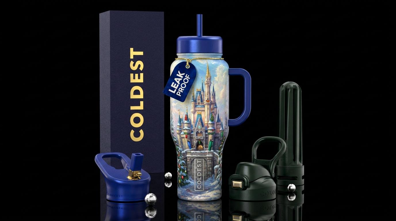 fantasy, Christmas,  castle,  winter wonderland, b... water bottle design