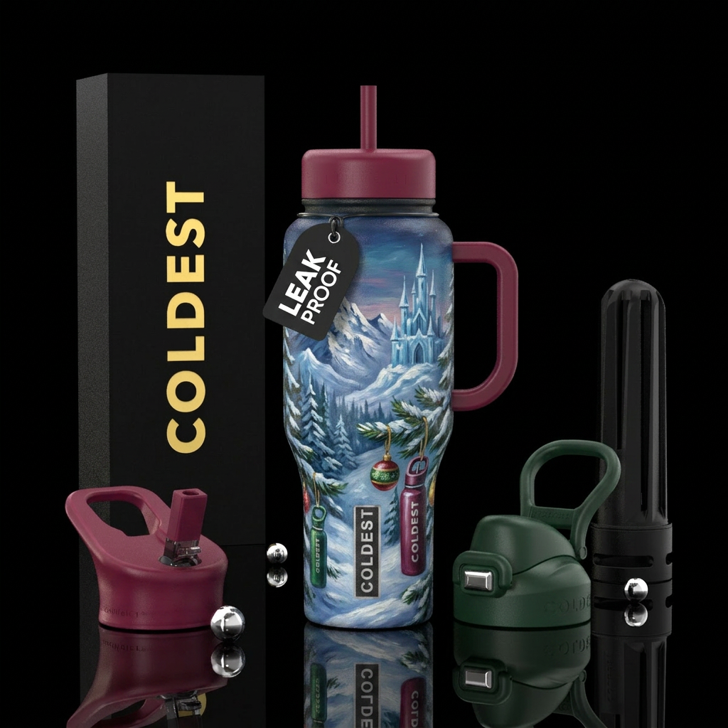 fantasy, Christmas,  castle,  winter wonderland, b... water bottle design