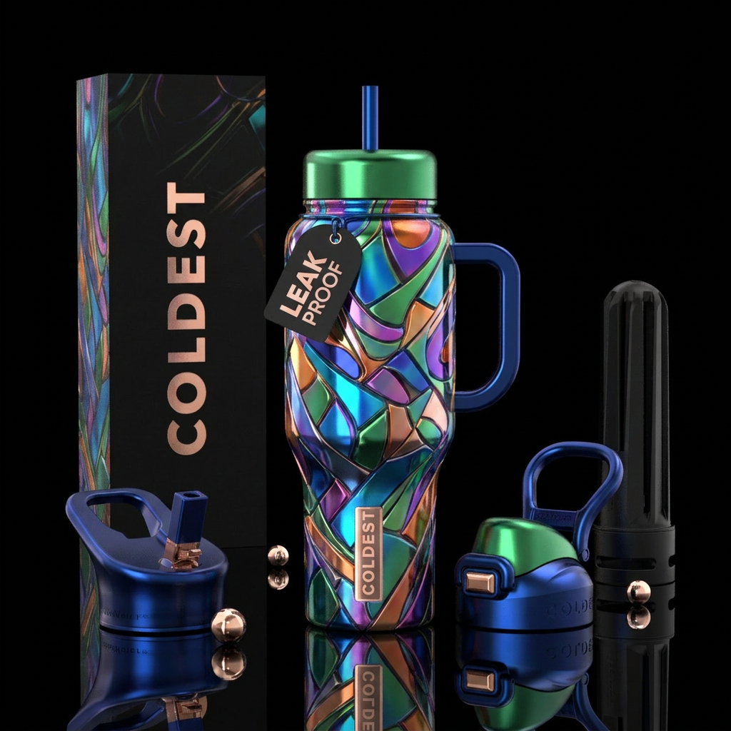 modern, luxurious, abstract,, stylistic water bottle design