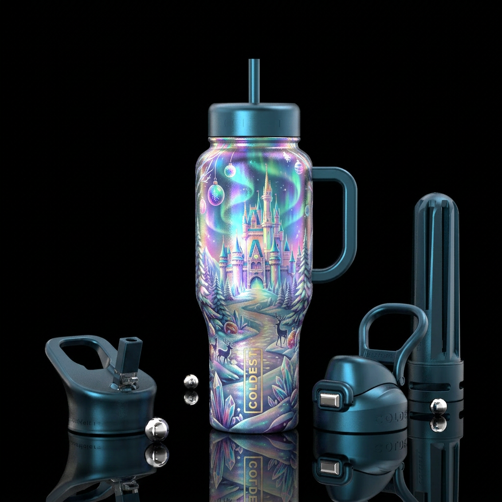 beautiul, iridescent, wonderland,  castle,  Christ... water bottle design