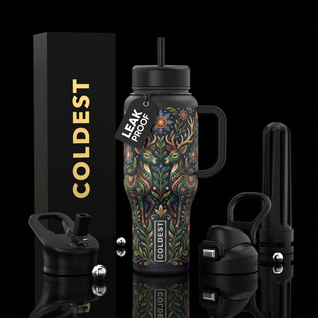 deer, folk art, beautiul,  enchanted water bottle design