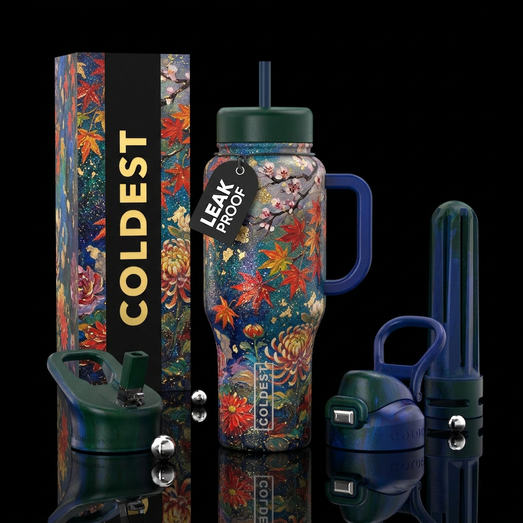 , beautiul,, japanese, mysterious, sparkly, oil pa... water bottle design