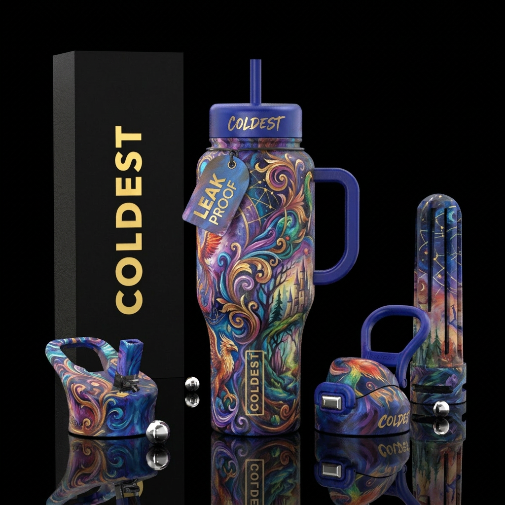 european, oil painted, fantasy, beautiul water bottle design