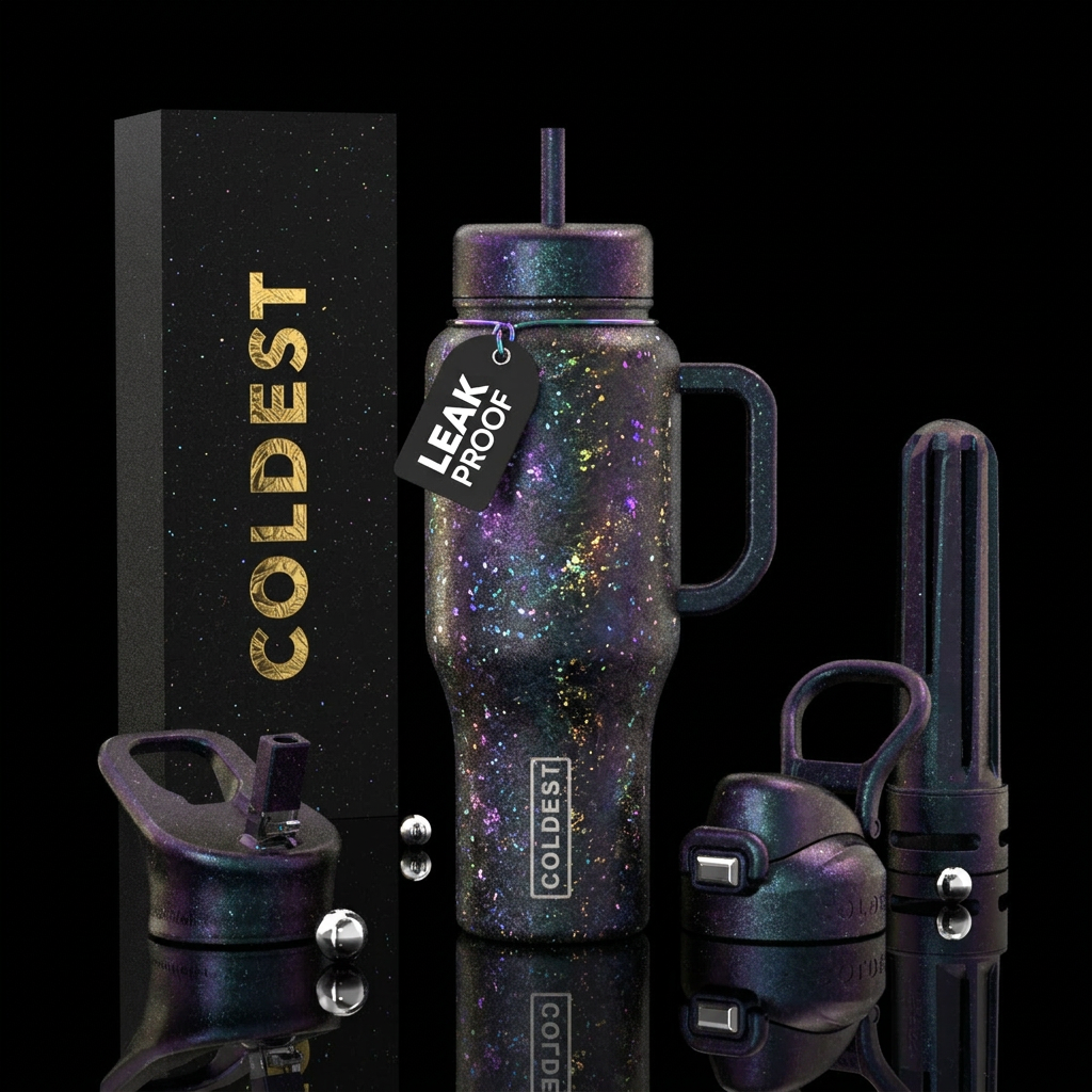 spellbinding, sparkly, glowie, fantasy. Beautiul water bottle design