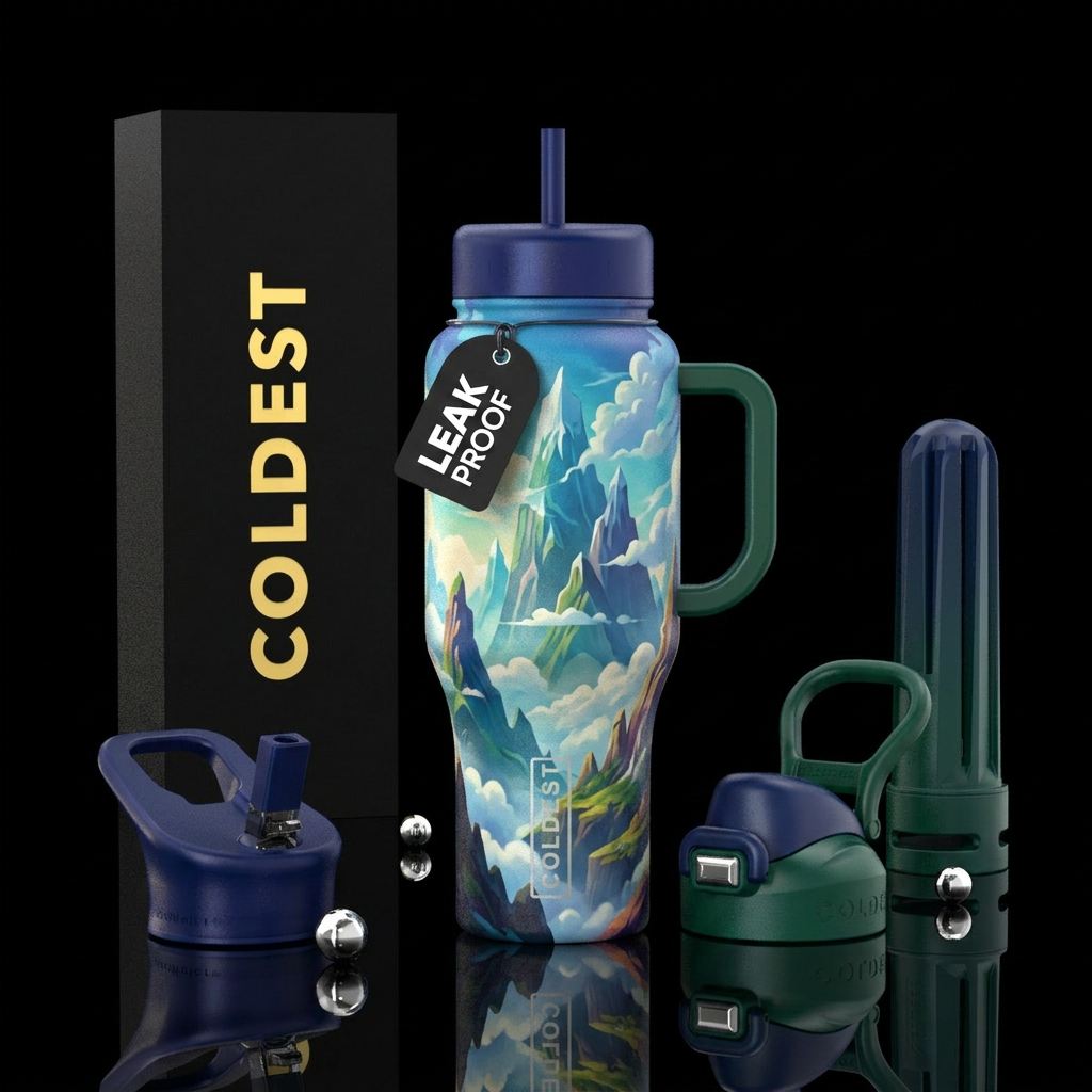 abstract, mountains, sky kingdom, fantasy water bottle design