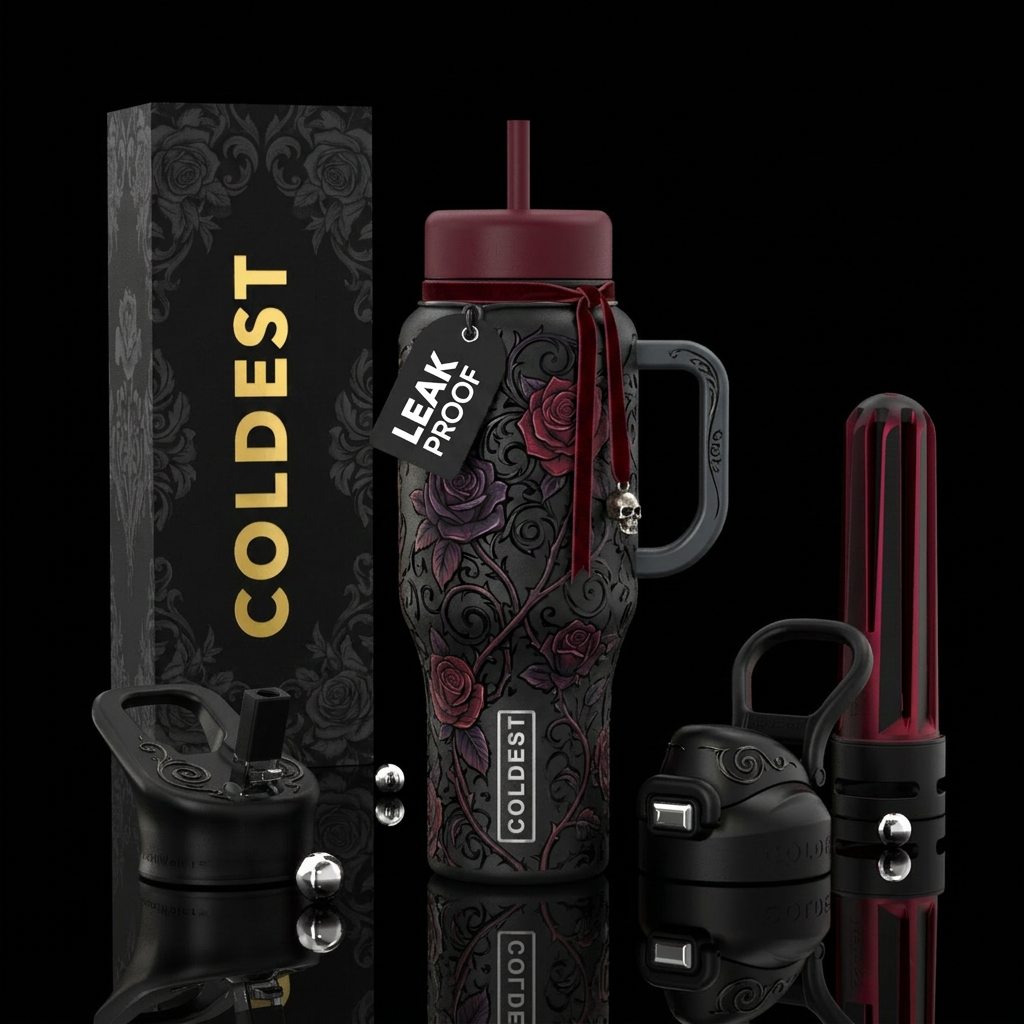 Halloween,  Gothic,  black rose. Romantic,  beauti... water bottle design