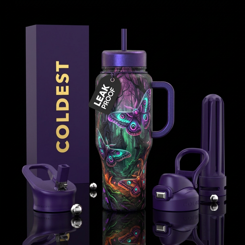 Owl moth, Gothic,  Halloween,  forest,  glowie,  f... water bottle design