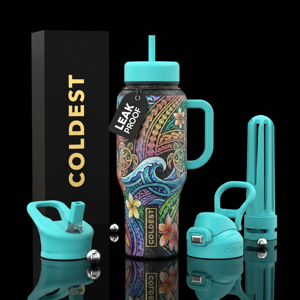 polynesian, beautiul, sparkly, painting water bottle design