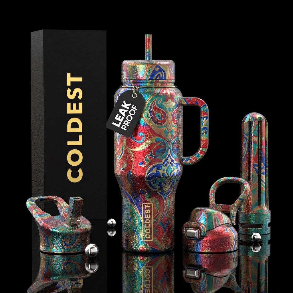 luxurious, abstract, irridescent, turkish water bottle design