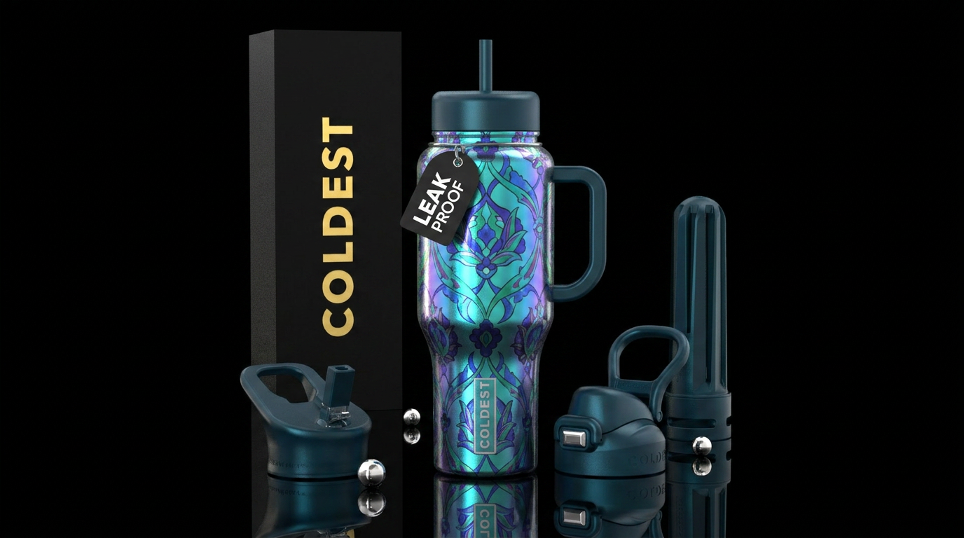 luxurious, abstract, irridescent, turkish water bottle design