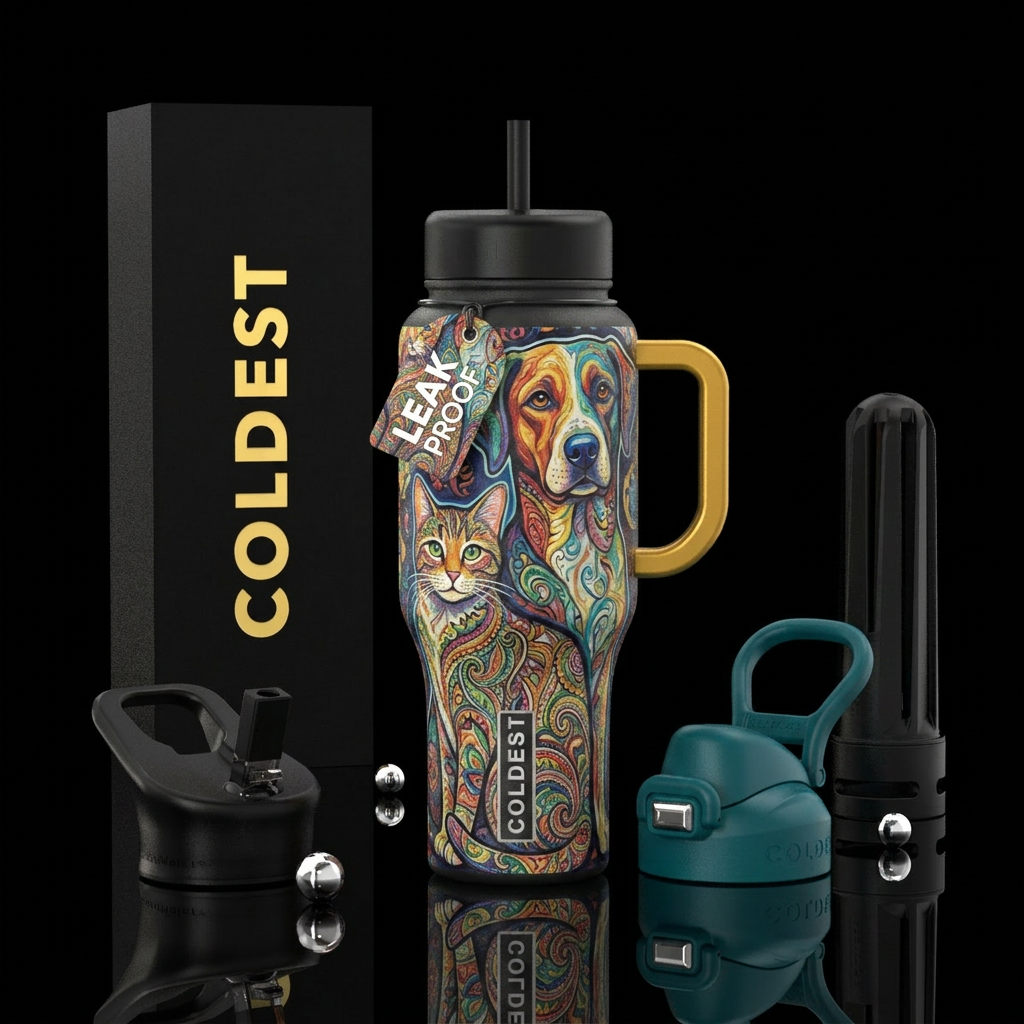 dog, cat with paisley design inside, beautiul, pai... water bottle design