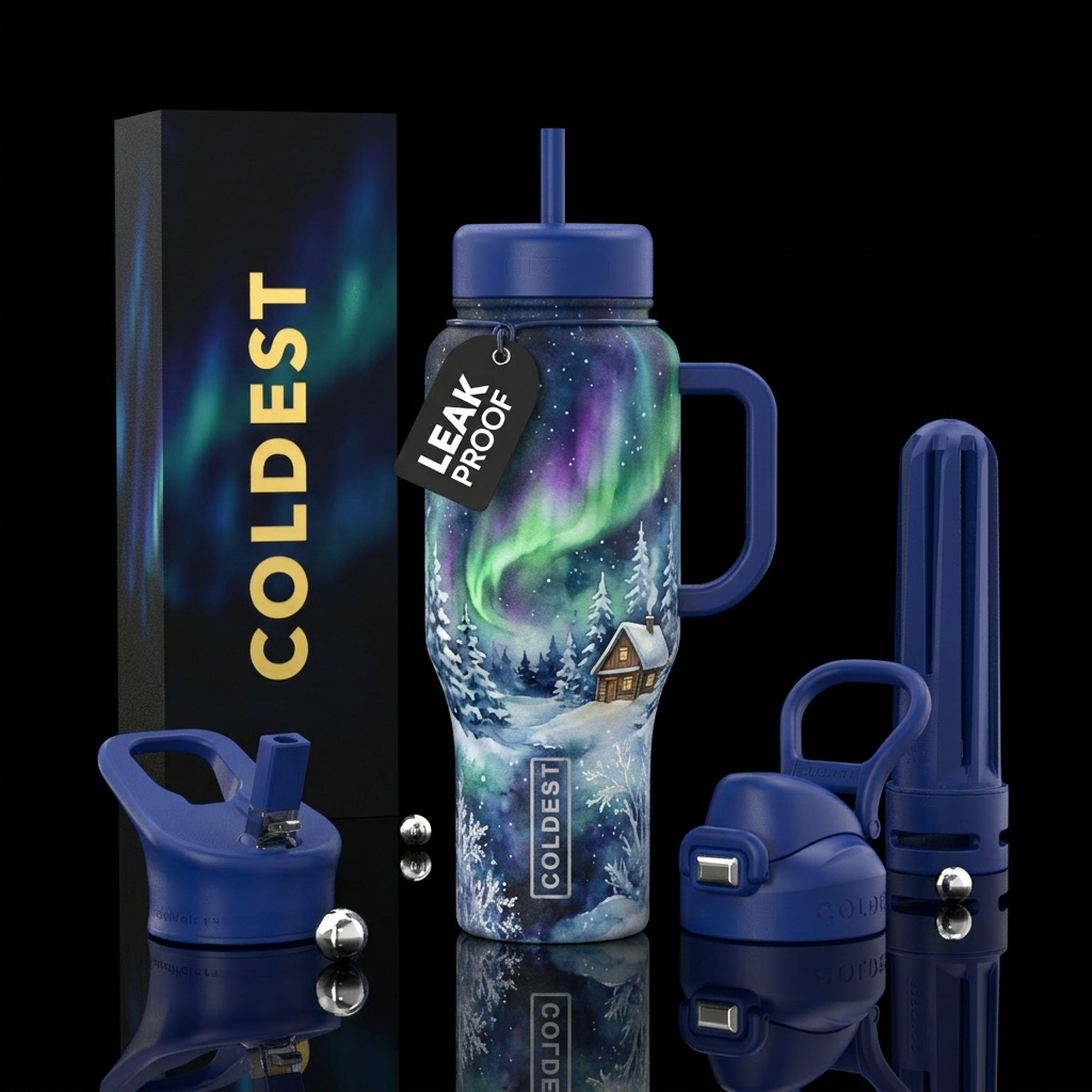 northern lights, enchanted,, beautiul, winter wond... water bottle design
