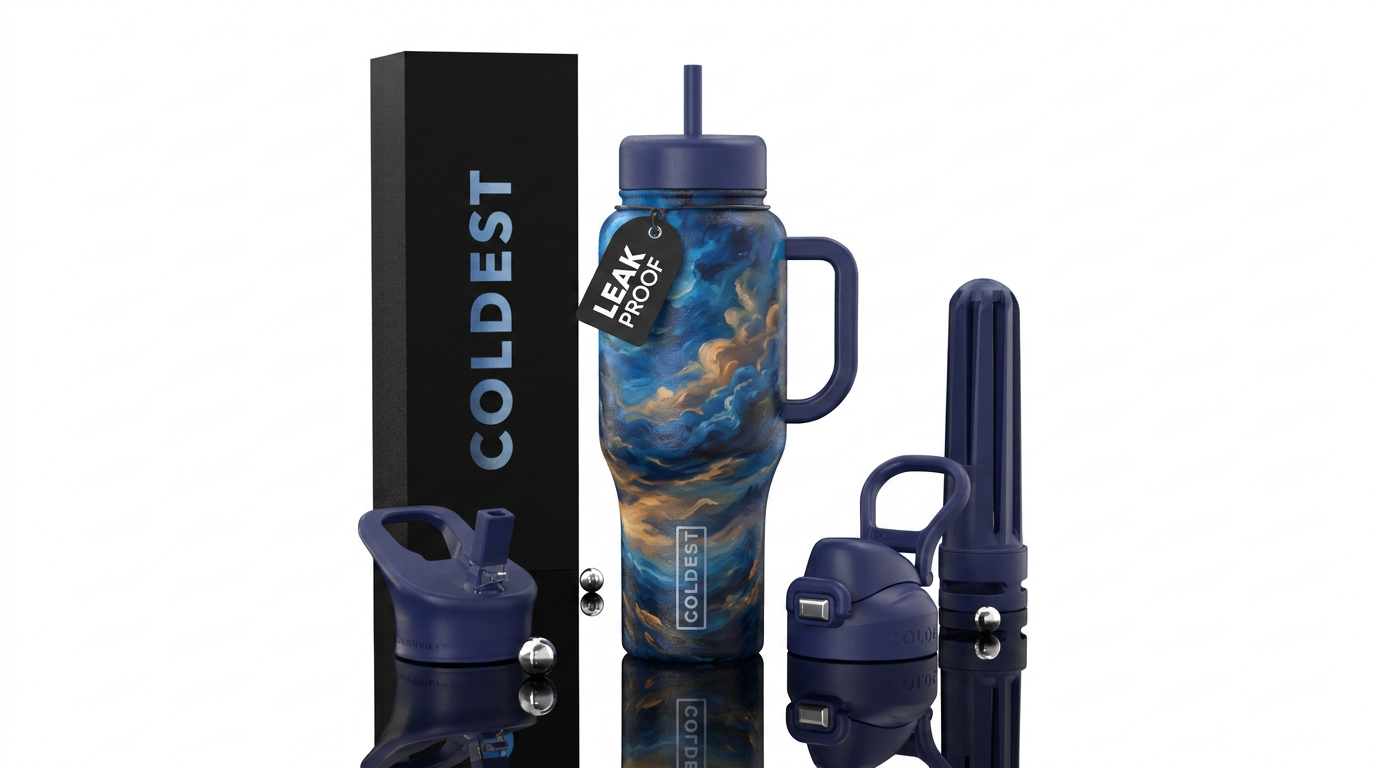 blue hour, oil painting, fantasy, artistic, realis... water bottle design
