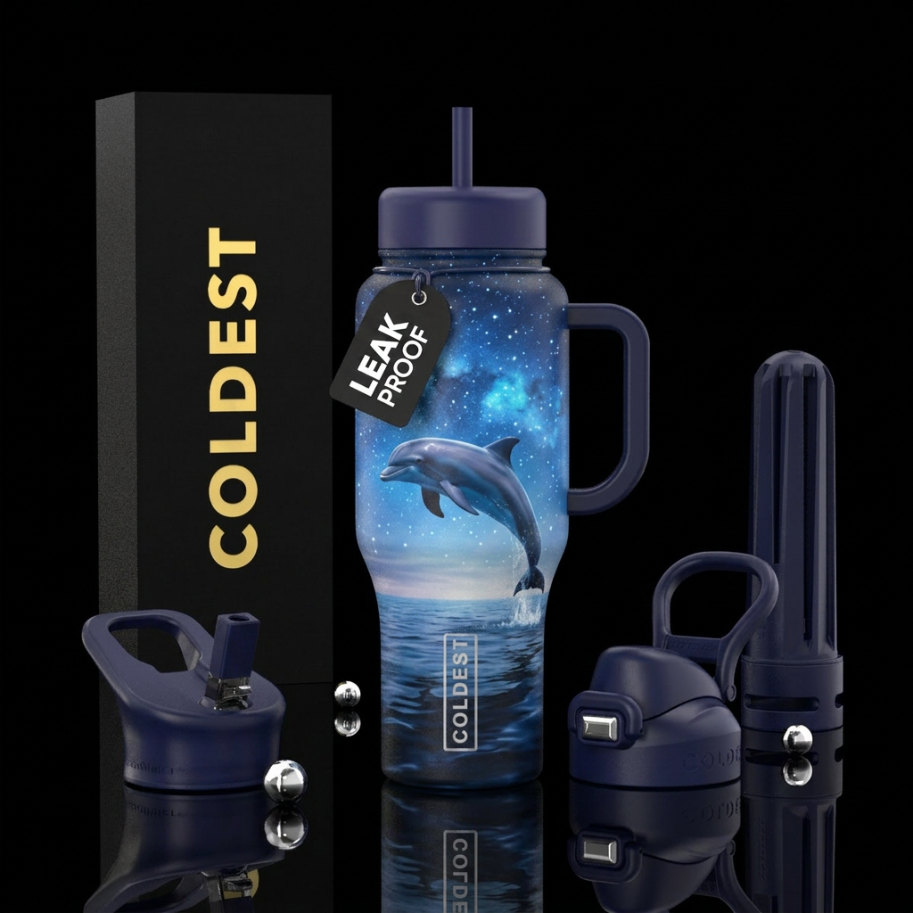 Dolphin jumping out of the water, dreamy, beautiul... water bottle design