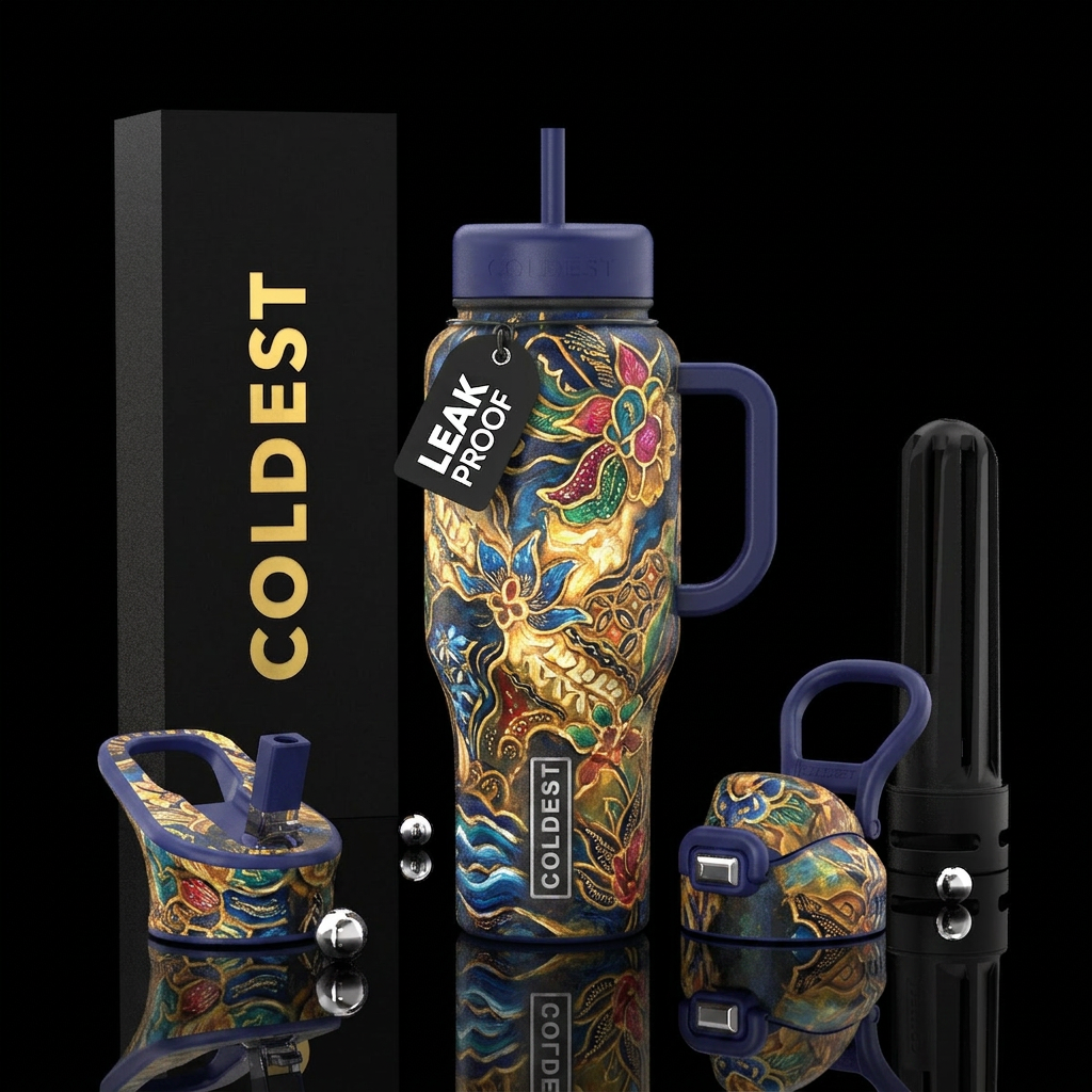 indonesian, beautiul, glowie, oil painted, artisti... water bottle design