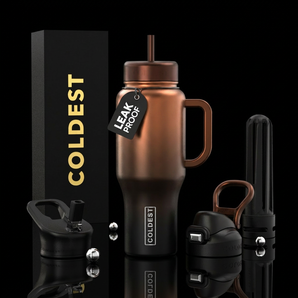 modern ombre black and brown colors with copper, t... water bottle design