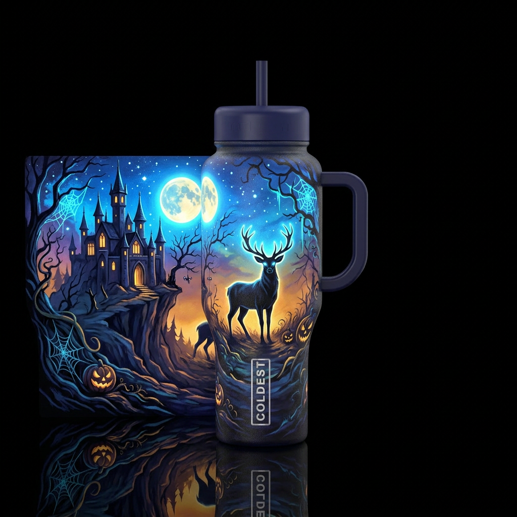 Halloween,  blue hour , glowie,  castle,  beautiul... water bottle design