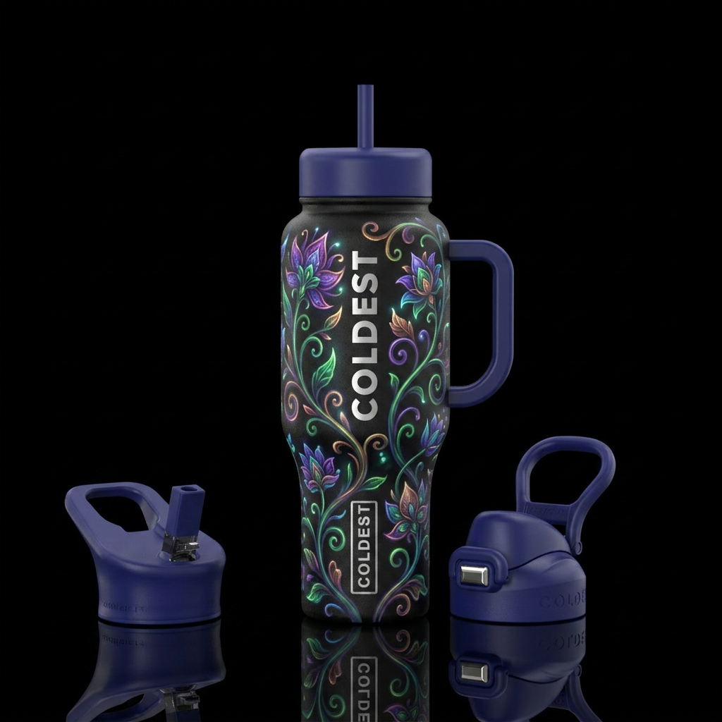 Vines with flowers blooming,, glowie, beautiul,, s... water bottle design