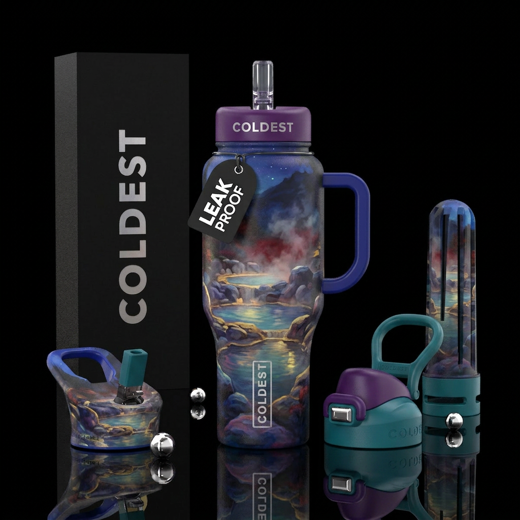 hot springs, beautiul, glowie, painting, artistic water bottle design