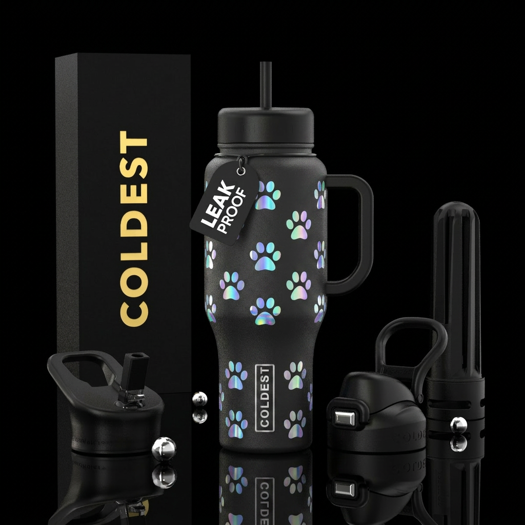 Moonlight paw tracks water bottle design