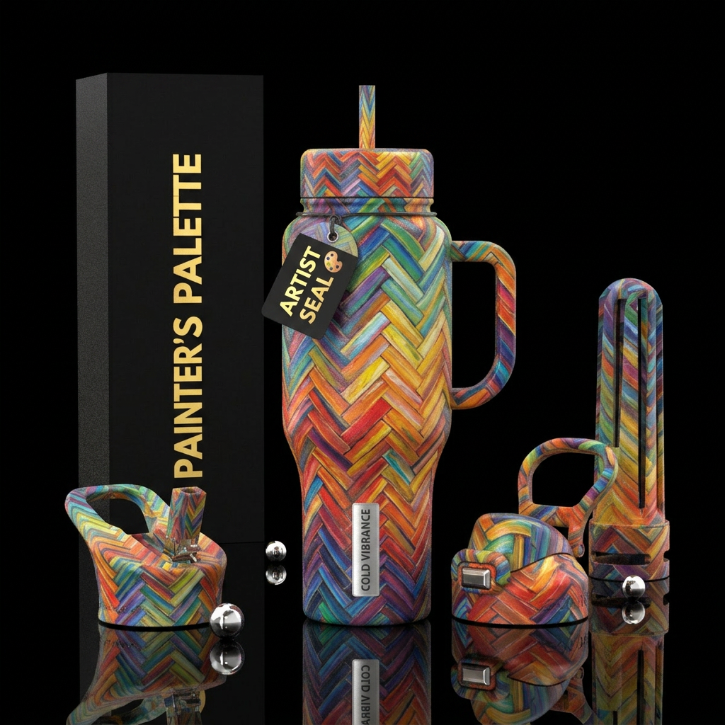 herringbone, classical, painting, vibrant water bottle design
