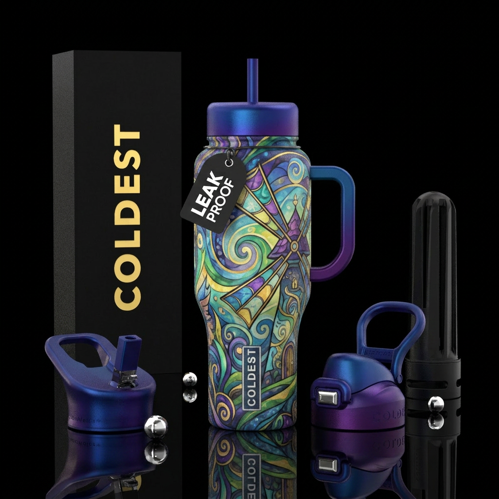 abstract windmill,  colors, fantasy, beautiul water bottle design