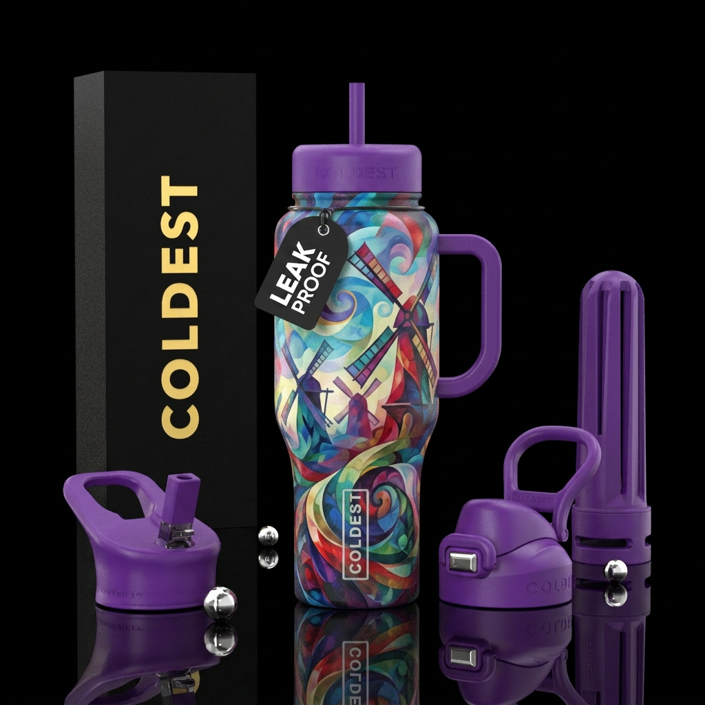 abstract windmill,  colors, fantasy, beautiul water bottle design