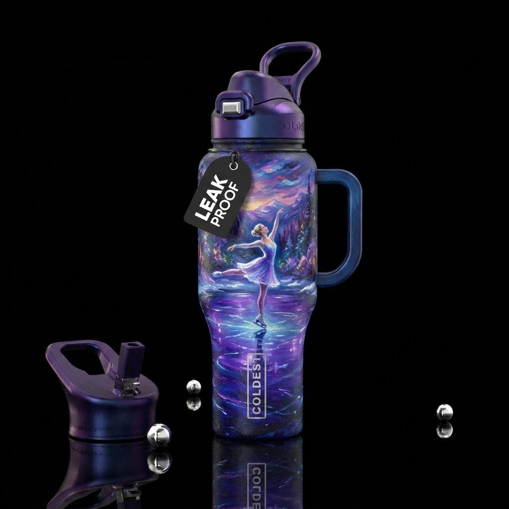 Figure skating, beautiul,  glowie,  on a frozen ov... water bottle design