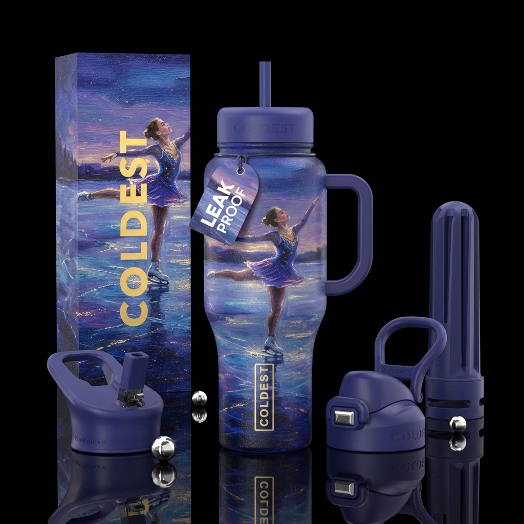 Figure skating, beautiul,  glowie,  on a frozen ov... water bottle design