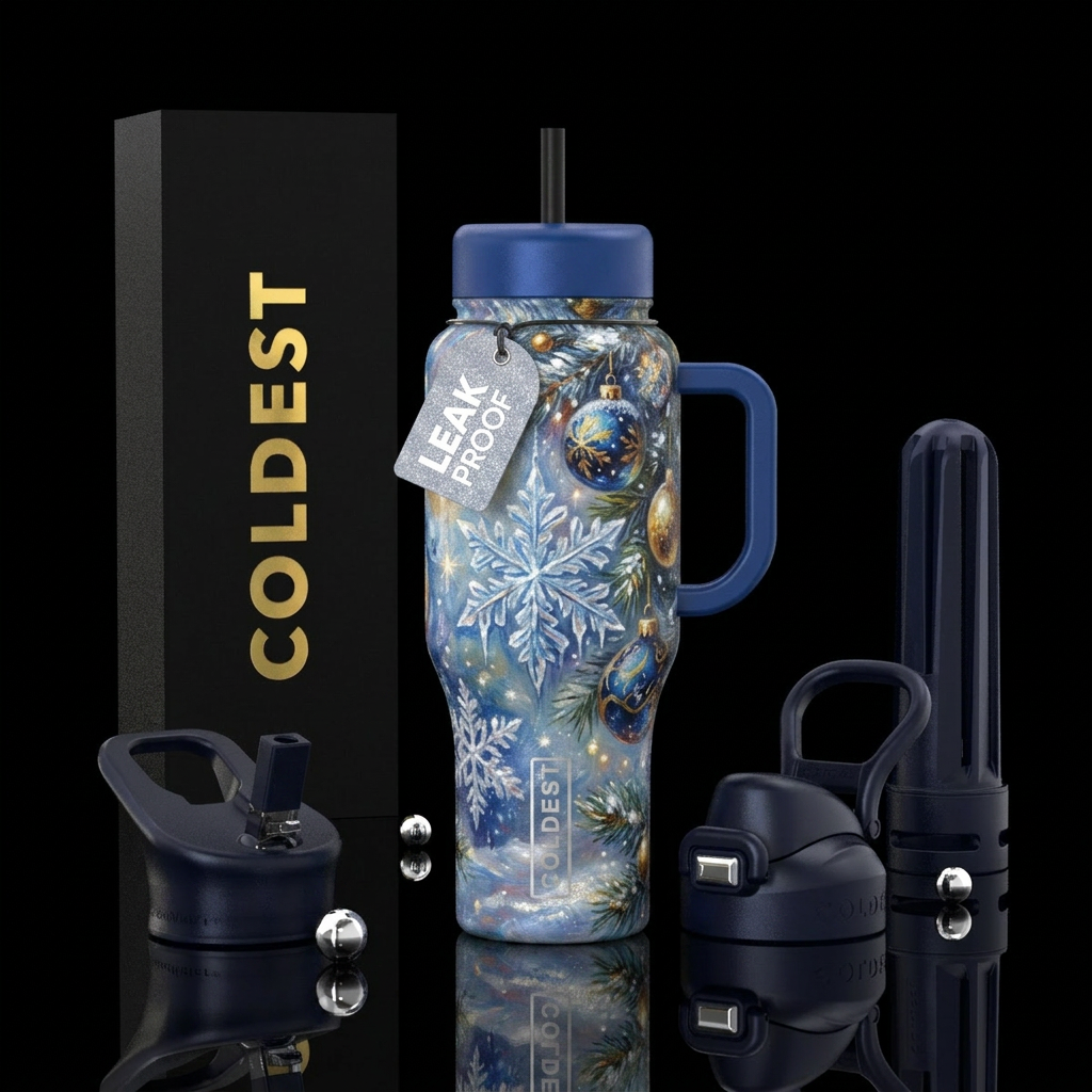 Ice crystals,  snowy Snowflakes,  sparkly,  beauti... water bottle design