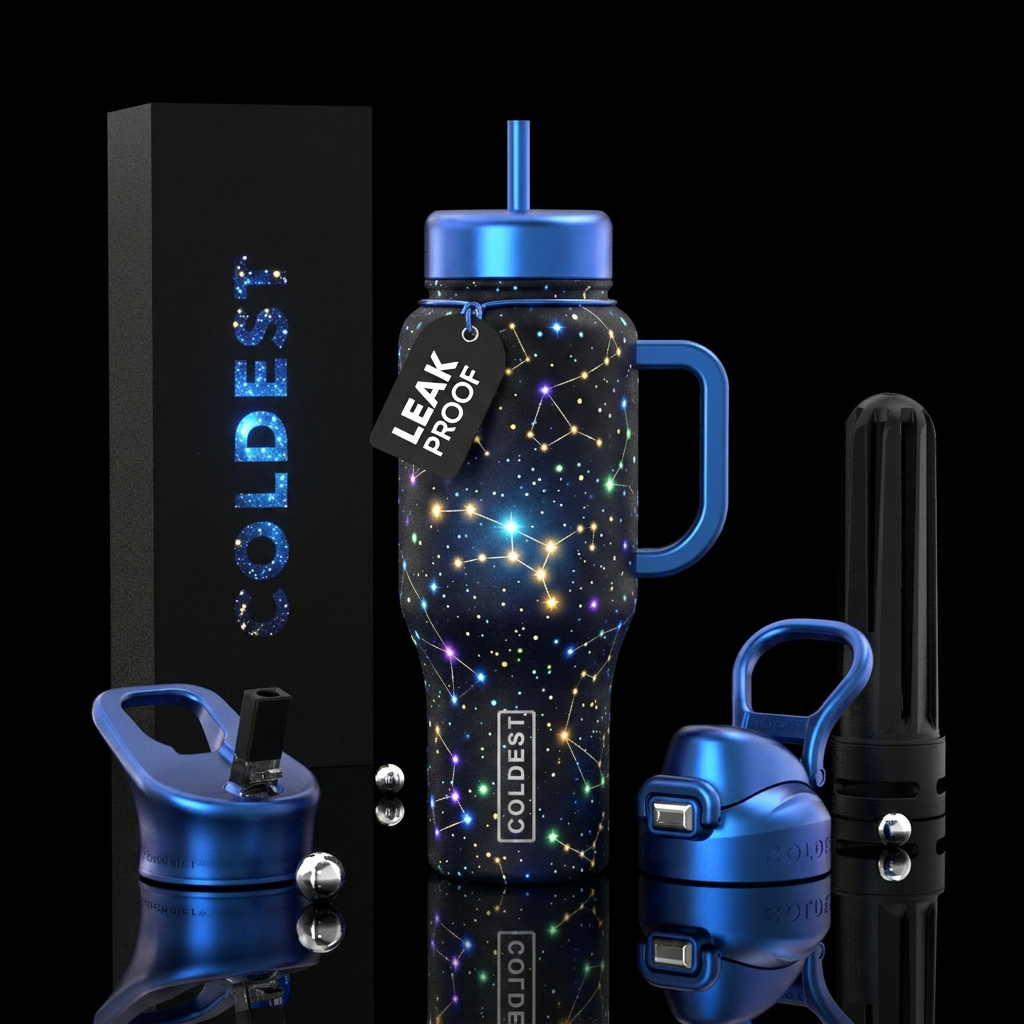 abstract, constellation, timeless, glowie, beautiu... water bottle design
