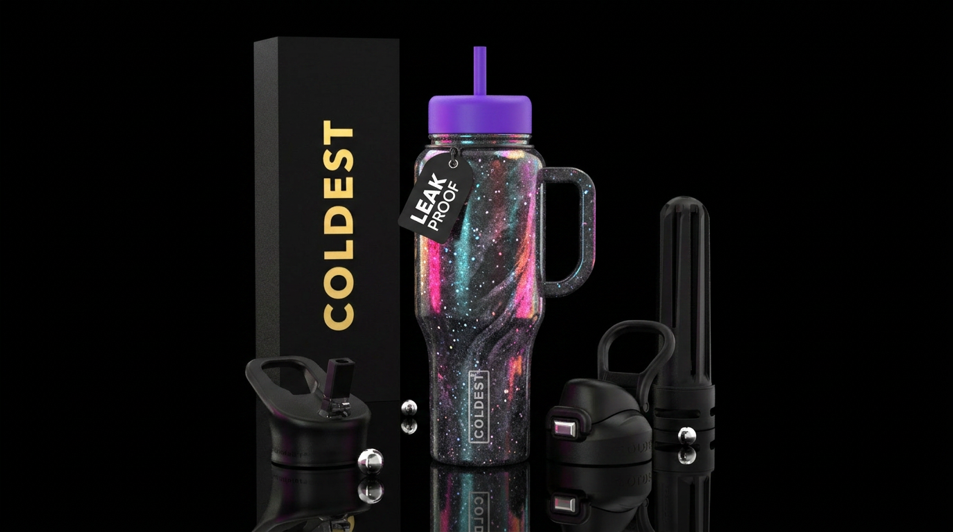 synthwave, magical, granite water bottle design