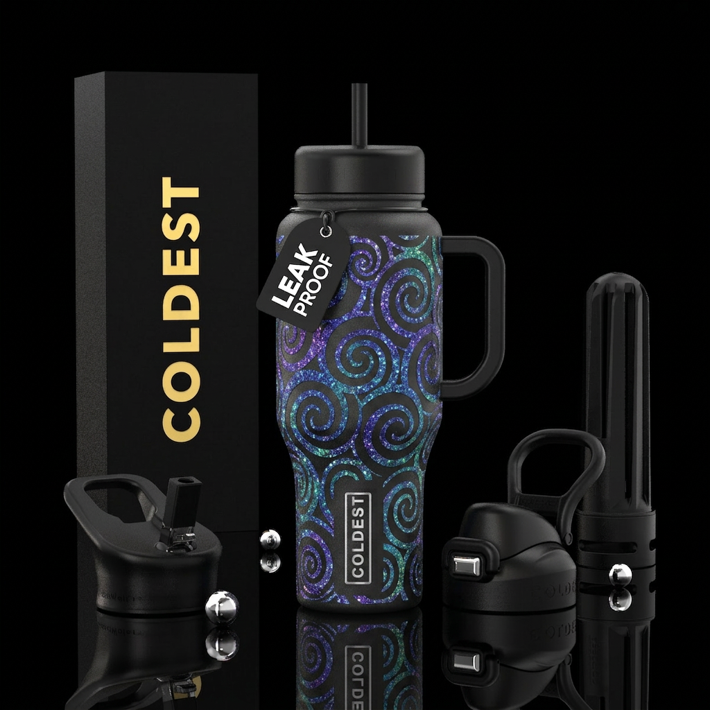 stylistic, onyx, sparkly, beautiul, spirals water bottle design