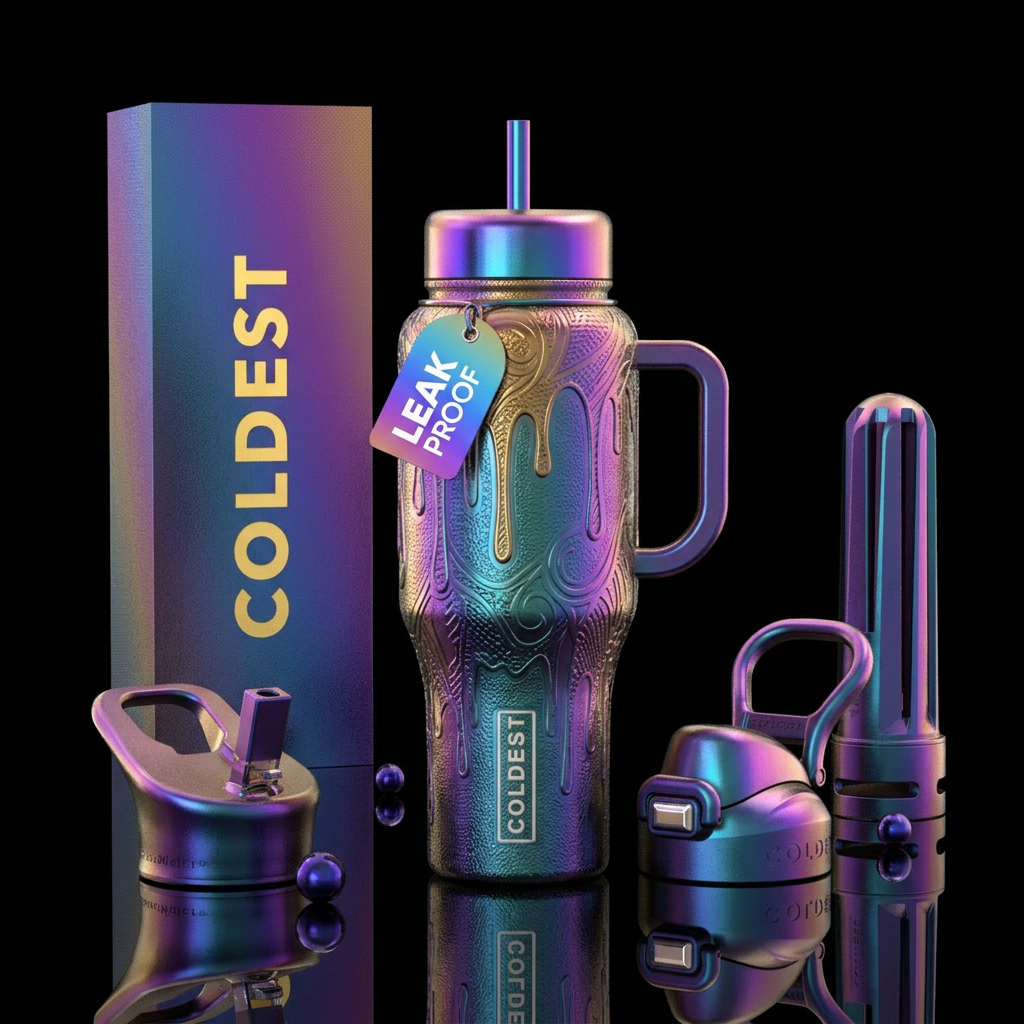 multichrome, electric, luxurious, modern, dripping... water bottle design