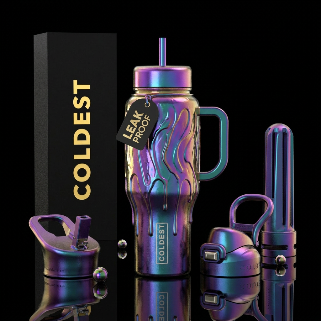 multichrome, electric, luxurious, modern, dripping... water bottle design