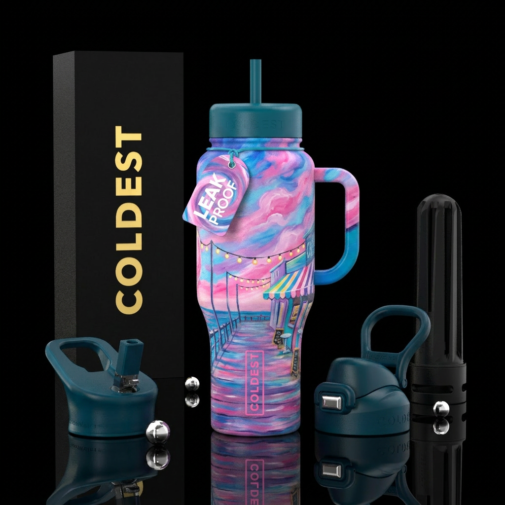 cotton candy,  boardwalk,  summer, painting water bottle design