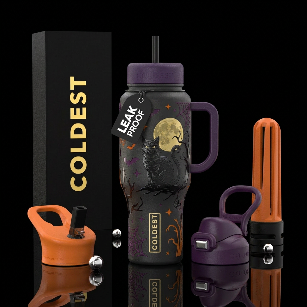 Black cat,  full moon,  Halloween,  beautiul,  tex... water bottle design