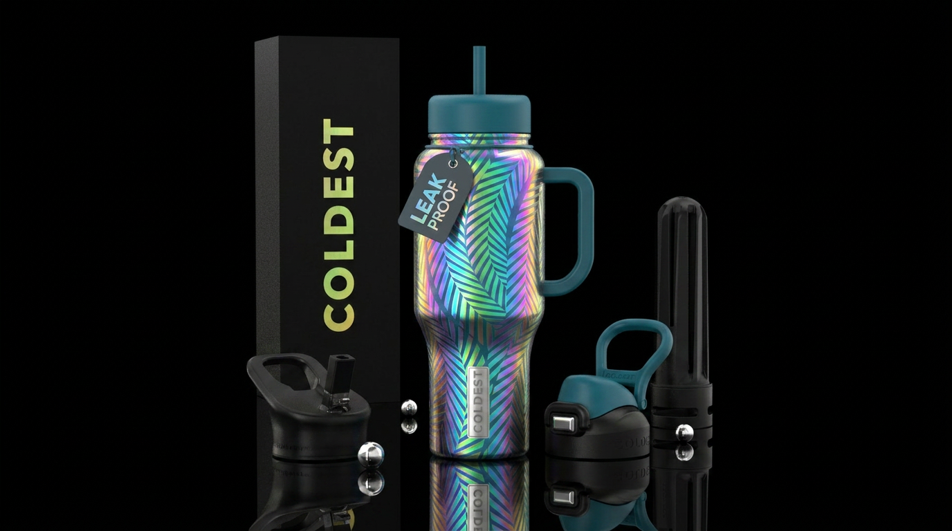 irridescent, modern, spirals, abstract, herringbon... water bottle design