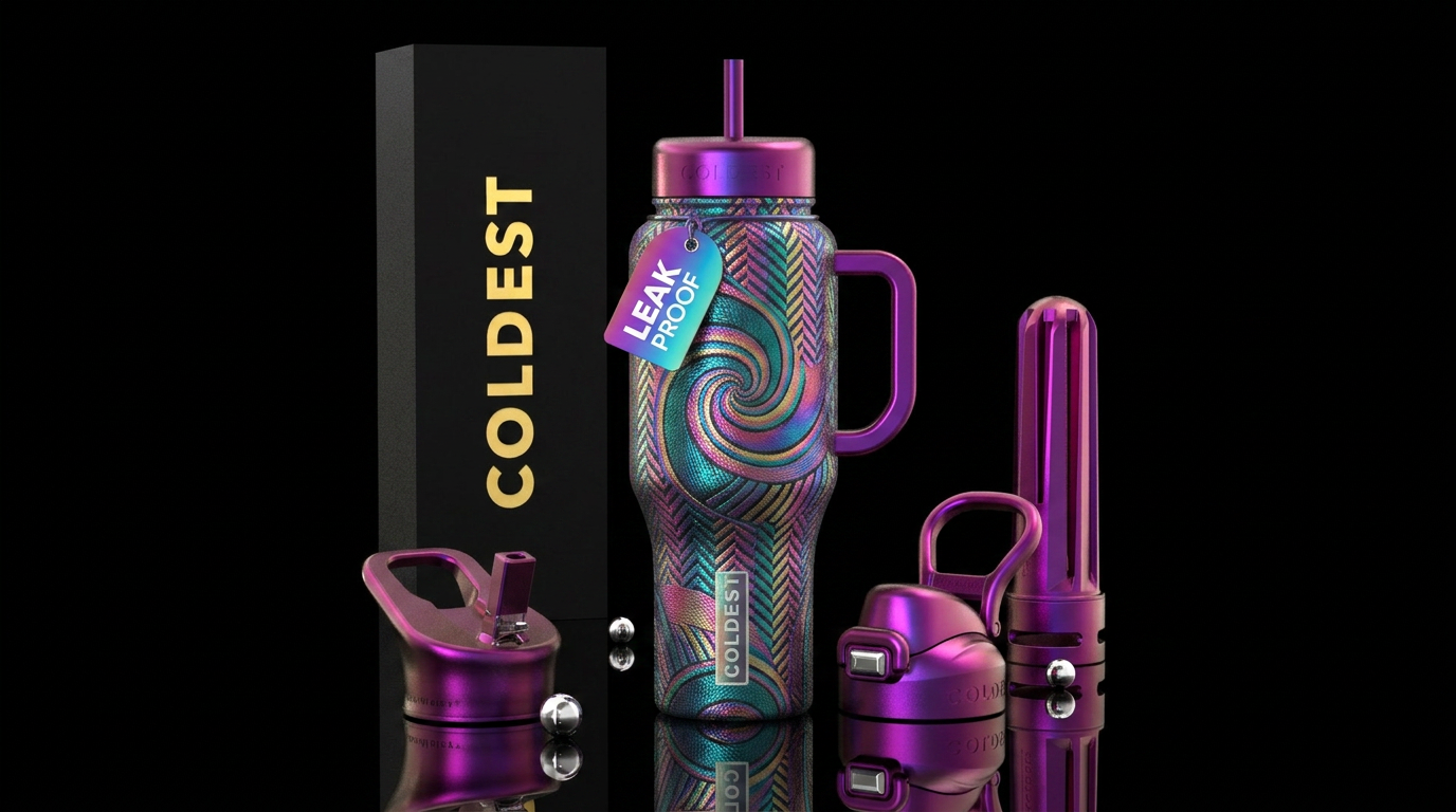 irridescent, modern, spirals, abstract, herringbon... water bottle design