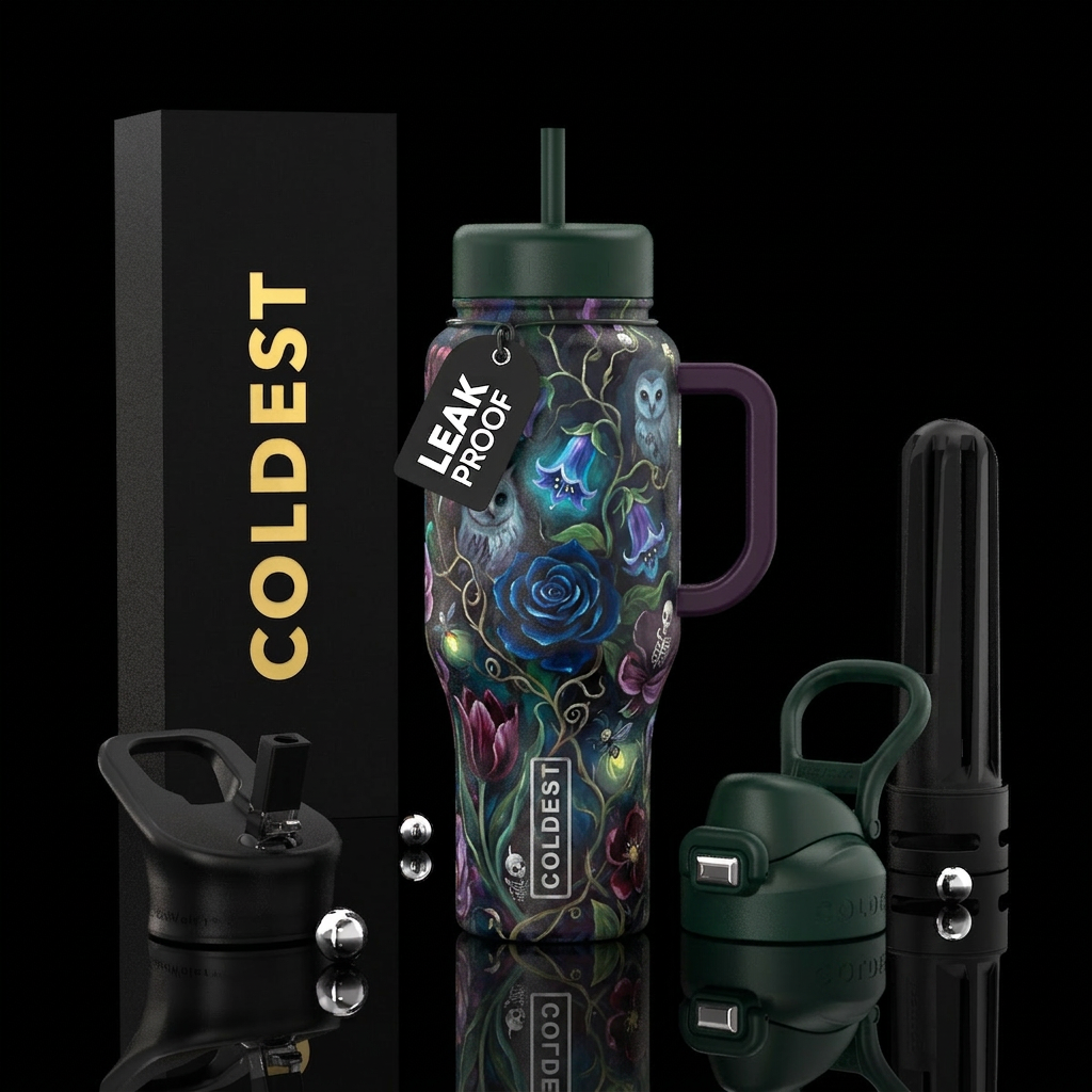 Flowers with, magic, whimsical, oil painted spooky... water bottle design