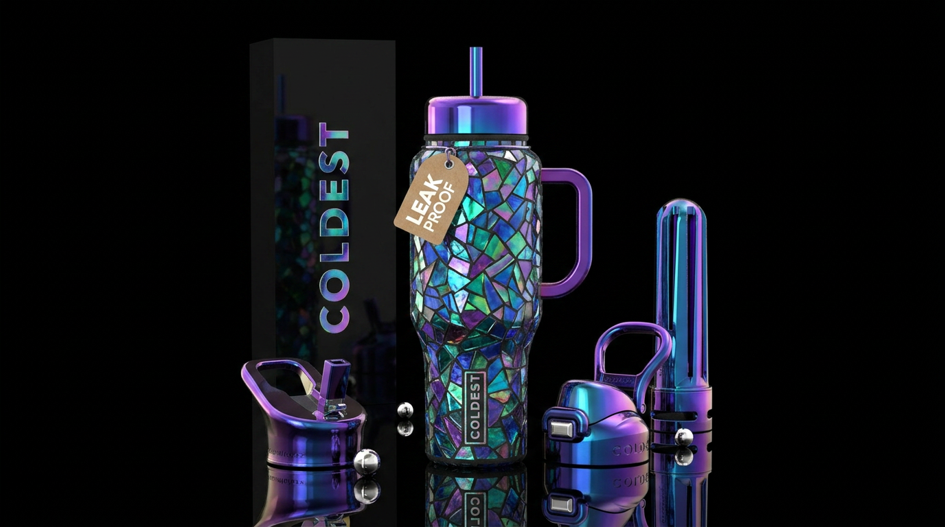 irridescent,  stained Glass,  mosaic water bottle design