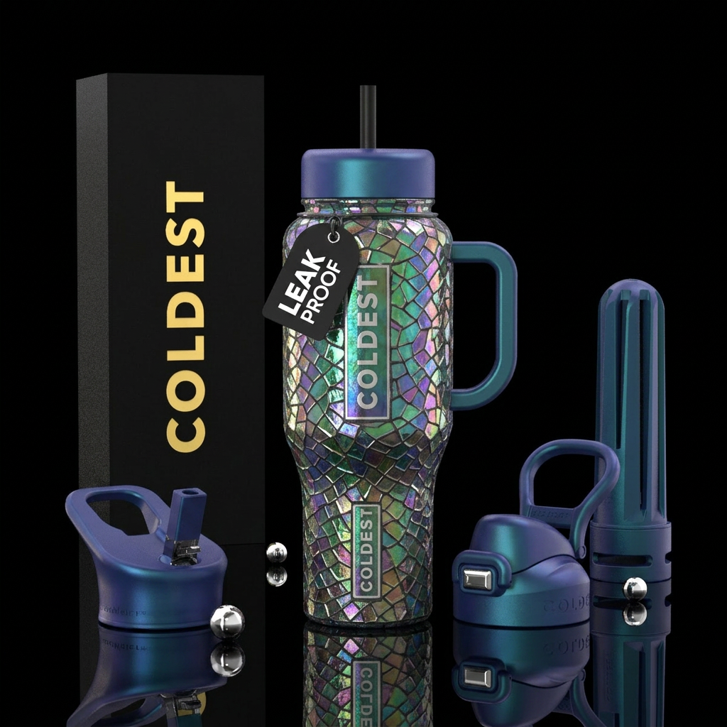 irridescent,  stained Glass,  mosaic water bottle design