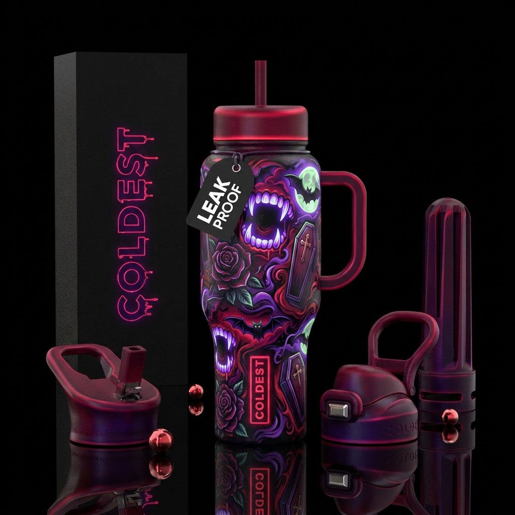 Vampire,  Halloween,  glowie,, painted water bottle design