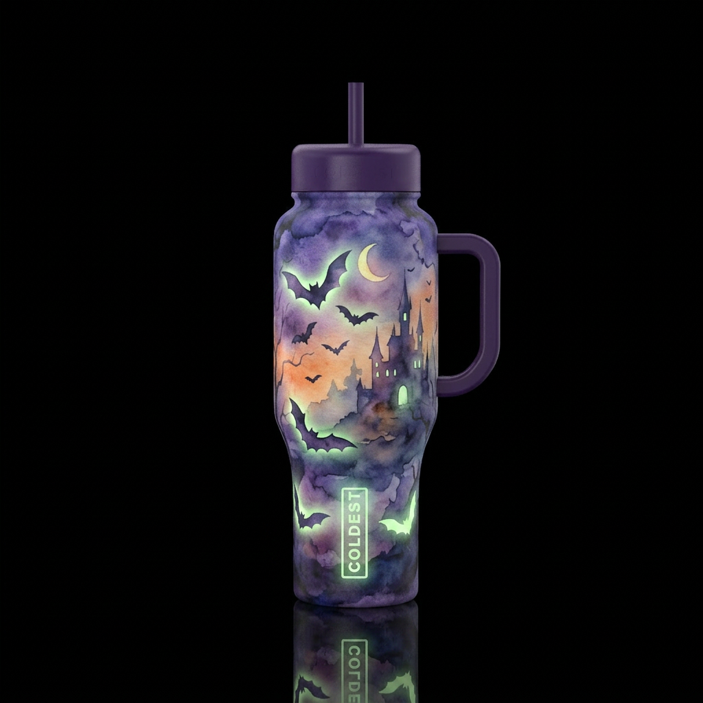 Halloween,  glowie,  bats castle,  twilight,  fant... water bottle design
